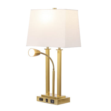 Blaire 23.75" 2-Light Modern Farmhouse Metal LED Table Lamp with USB Charging port - JONATHAN Y